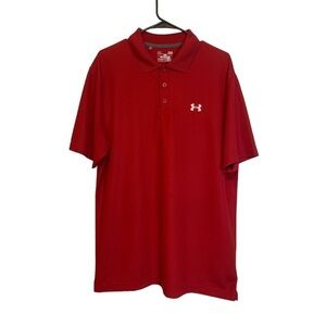 Men's Under Armour UA Loose Heatgear Polo Golf Shirt Red Size Large EUC #1733